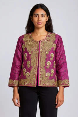 Vintage Embroidered Jacket Womens Zari Work Boho Ethnic Floral 90s See Measureme - Image 1 of 4