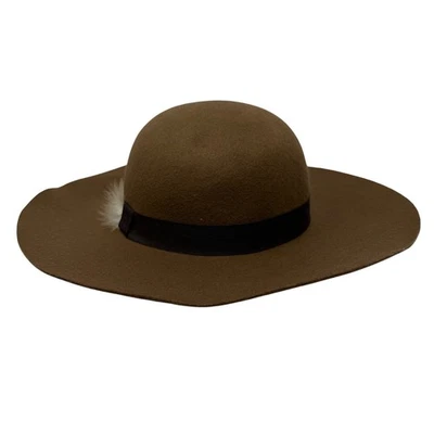 Sombrero Fedora APT 9 Marrón Lana Fieltro Ala Ancha Detalle Pluma Para Mujer Foto 1 de 4