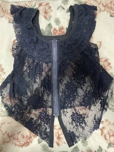 Women’s Navy Blue Size Large Free People Lace Blouse With Zippered Front - Picture 1 of 3