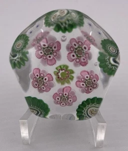 Antique Clichy Faceted Green/Pink Rondelle W/Garland Mini Glass Paperweight - Picture 1 of 4