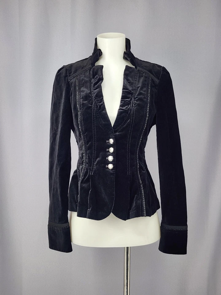 Blazer Casa Blanca Mercado Negro Mujer 4 Negro Terciopelo Volantes Estrás Botones Foto 1 de 4