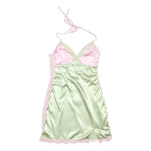 Princess Polly Damen grün & rosa Colourblock-Schlupfkleid Satin UK 4 kurz - Bild 1 von 6