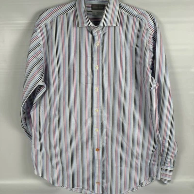 Camisa masculina listrada Thomas Dean TD tamanho grande azul branca rosa preta - Imagem 1 de 4