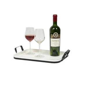 DECORATIVE METAL & WOOD TRAY, FARMHOUSE WOOD SERVING TRAY, RUSTIC OTTOMAN COFFEE - Picture 1 of 7