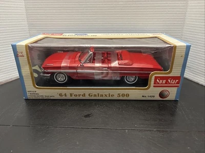 全新带盒 Sun Star 64 福特银河 500 压铸模型汽车红色 1/18 比例 — 第 1/4 张图片