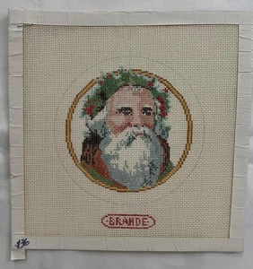 Christmas Santa portrait Needlepoint Canvas ornament vintage, hand painted, new - Picture 1 of 3
