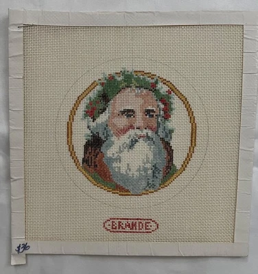 Christmas Santa portrait Needlepoint Canvas ornament vintage, hand painted, new - Image 1 of 3