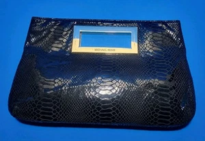 Michael Kors Berkley Large Clutch Exotic Snakeskin Shiny Leather Black Gold Trim - Picture 1 of 11