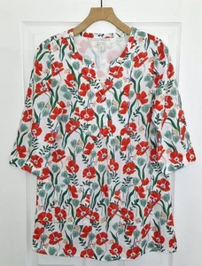 SEASALT AVENTURIER TUNIKA UK 8 WEISS ROT MOHNBLUMEN BOTANICAL PRINT BIO BAUMWOLLE - Bild 1 von 13