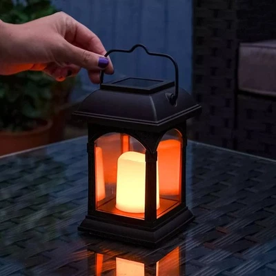 2PCS Outdoor Hanging Solar Powered Lantern Flickering LED Garden Lantern Lamp UK - Image 1 of 4