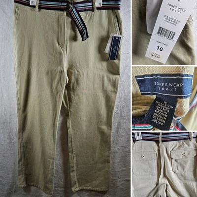 Jones Wear Pantalones Deportivos Mujer Pierna Ancha Lona Talla 16 Tostado Caqui Cinturón Arco Iris Nuevos con Etiquetas Foto 1 de 4