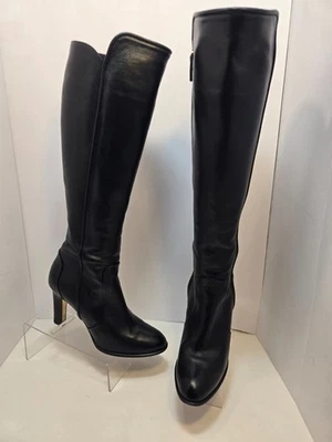 Botas Salvatore Ferragamo salto alto couro preto joelho alto EUA 7 B / EUR 37,5 - Imagem 1 de 4