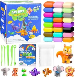 Air Dry Clay for Kids – 24 Color Modelling Clay Kit with 5 Clay Tools