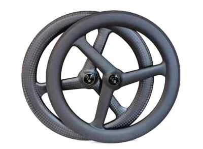 700C Carbon 3 Spoke Wheelset TT Road Track Bike Tubeless Tubular Rim 27mmx69mm - Image 1 of 4