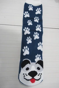 GIRLS SOCKS. DOG FACE. GRAY. NAVY SOCKS - Picture 1 of 2