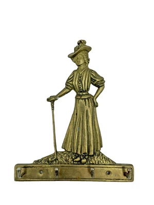 Винтажный латунный викторианский женский настенный держатель для ключей для гольфа - Изображение 1 из 4