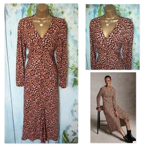 NEW LADIES M&S X GHOST DRESS SIZE 12, Brown Mix Animal button through midi Dress - Picture 1 of 9