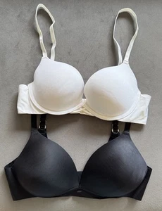 Ambrielle 34B Bra White Cotton Padded Push Up Demi Underwire T-shirt Two Set - Picture 1 of 6