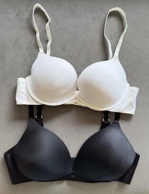 Ambrielle 34B Bra White Cotton Padded Push Up Demi Underwire T-shirt Two Set Foto 1 de 4