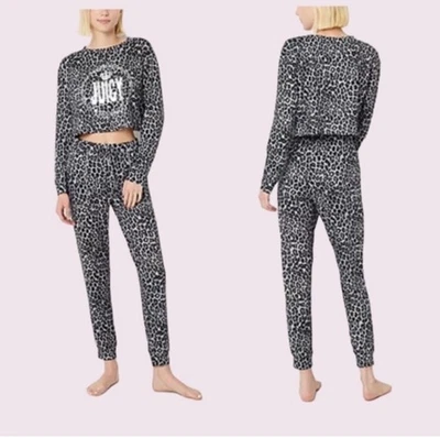 Juego de pijama Juicy Couture gris leopardo recortado y jogger (X-LARGE) Foto 1 de 4