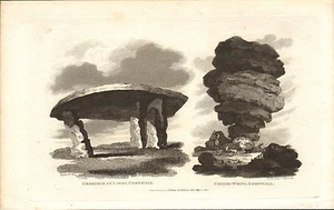 Cromlech at Leyon & Cheese - ¡Escurrido cornwall 1821 grabado! - Imagen 1 de 1