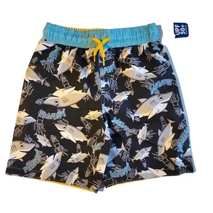 Fish Flops Kid Created Shark Swim Trunks Black Quick Drying UPF 50+ sz 6/7 Boy - Picture 1 of 6