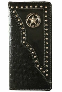 Star Mens Wallet Western Bifold Check Book Style W011-1 Black - Picture 1 of 4