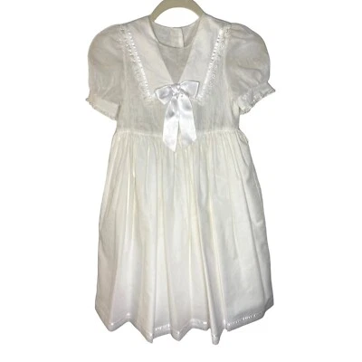 Vintage Laura Ashley Mother & Child 8 White Dress Lace Collar Bow Petticoat RARE - Image 1 of 4
