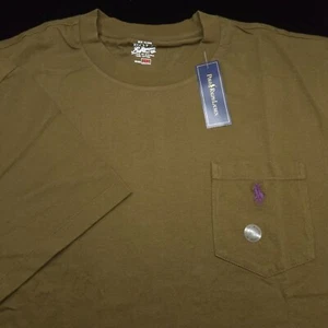 POLO RALPH LAUREN T-SHIRT -2XB BIG OLIVE GREEN BROWN SHORT SLEEVE PURPLE PONY - Picture 1 of 9