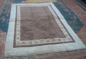 Fine Hand Knotted Wool Nomad Gabbeh Rug Runner 4'5 x 6'4 Modern Art Deco Brown - Picture 1 of 6