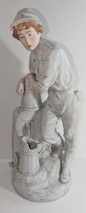 LARGE ROYAL DUX Antique Porcelain Figurine of a young man at fountain white 24" - Picture 1 of 9