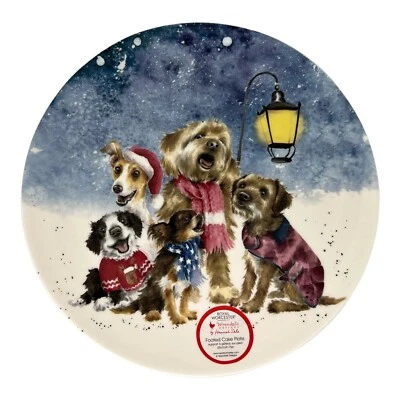 Royal Worcester O Holy Night Bone China Footed Cake Plate 5 Singing Dogs Holiday - Image 1 of 4