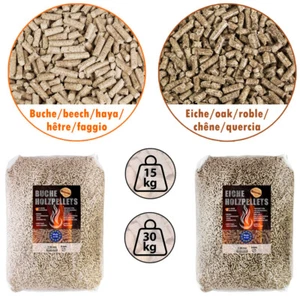 Buche Eiche Pellets 15 kg 30 kg Grill Smoker Pizzaofen Rauch BBQ Holz Flameup - Bild 1 von 18