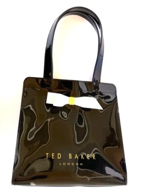 Ted Baker London Black Patent Shopping Bag, White Bow  - Image 1 of 4
