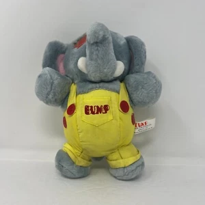 Vintage Bump 1990's Dakin Gray Elephant in yellow overalls w/bandage plush toy - Picture 1 of 24