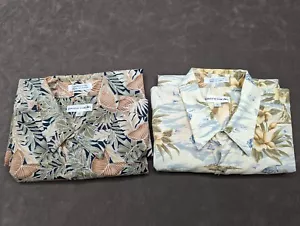 Pierre Cardin 2 Shirts Mens Button Up Hawaiian Casual Cotton Large Leaf Pattern - Picture 1 of 18