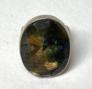 Stella & Dot Natural Labradorite Silver Plated Statement Ring Size 7 Adjustable - Picture 1 of 10