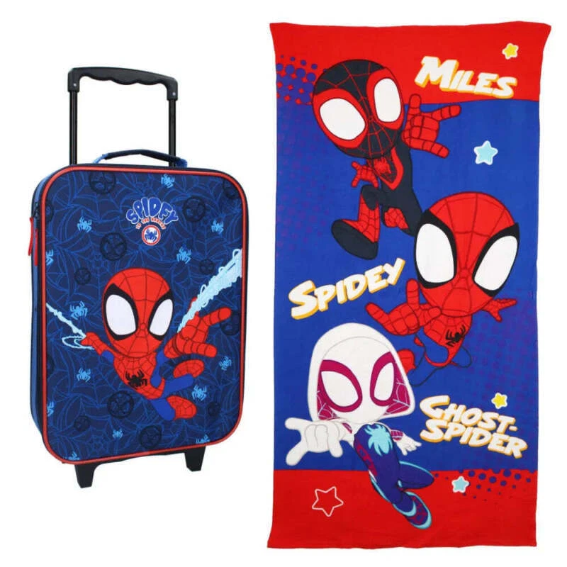 Spiderman Spidey Kinder 2tlg Set Trolley Kinderkoffer Koffer Strandtuch 70x140 - Bild 1 von 4