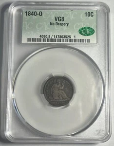 1840-O SEATED LIBERTY DIME NO DRAPERY CAC GRADED CACG VG8 KEY DATE - Picture 1 of 2