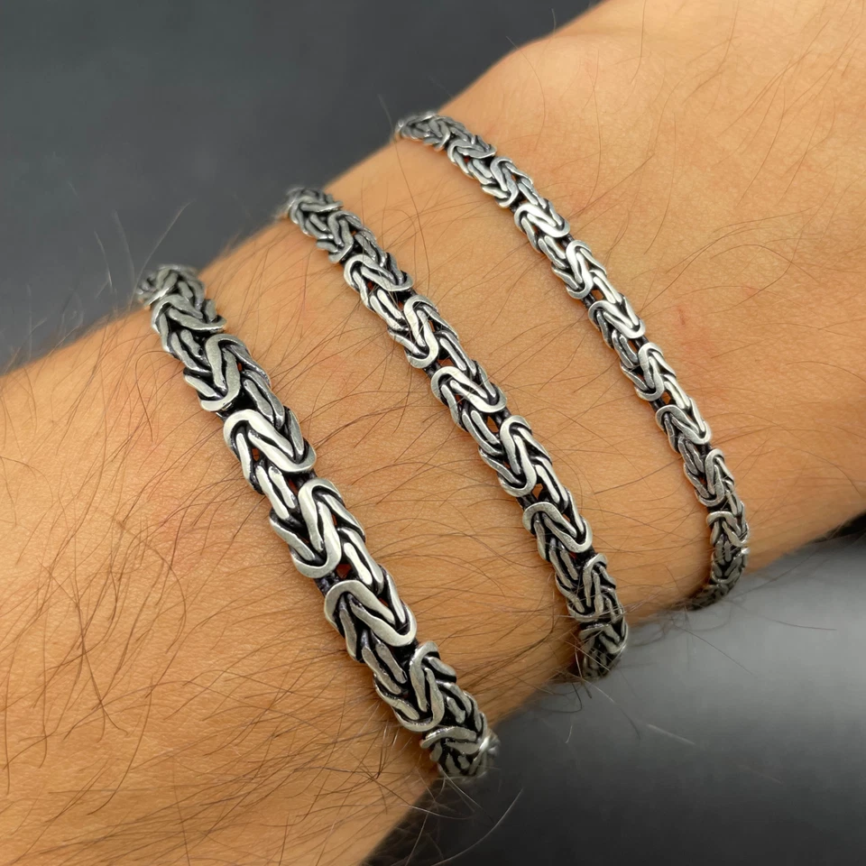 Pulsera bizantina plana oxidada de plata de ley 925, hecha a mano regalo italiano para hombre Foto 1 de 4