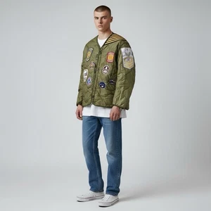 Vtg US Military Liner Jacket Men Sz S Uniquely Made Worn Look Embroidery Patches - Bild 1 von 19