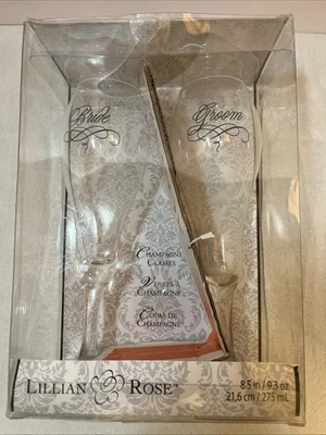 Lillian Rose Novia Novio Boda Champán Tostado Copas NUEVO Paquete 9.3 OZ Foto 1 de 2