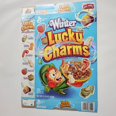GENERAL MILLS WINTER LUCKY CHARMS Cereal Box LIMITED EDITION 2003 2004 Holiday - Image 1 of 4