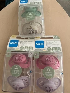 Mam Original Pure Pacifier 16+ months Dummies Soothers X6 Pink Green Lilac Baby - Picture 1 of 4