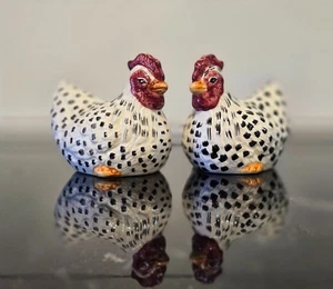 Speckled Chicken Salt & Pepper shakers Hand-Painted Spotted Hens Roosters - Picture 1 of 10
