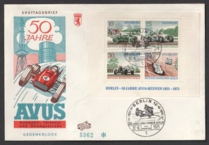 Alemania Berlín Coche de Carreras y Pista Minishoja MSB395 FDC Primer Día Cubierta - Imagen 1 de 1