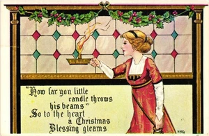 Vintage Christmas Postcard Candle Blessing Poem Early 1900s Holiday - Picture 1 of 2