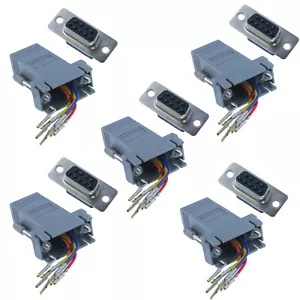 5X DB9 9 Pin RS232 Serial Port Female to RJ45 Female Network Adapter 8P8C - Photo 1/5