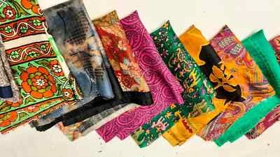 Gran Lote 100% Seda Pura Vintage Tela Sari Restos Chatarra Paquete Acolchado SL6 Foto 1 de 4