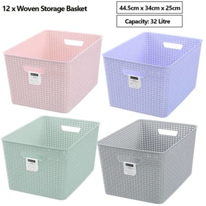12 x Plastic Storage Basket Woven Design Home Office Closet Shelf Organiser Box - Picture 1 of 7